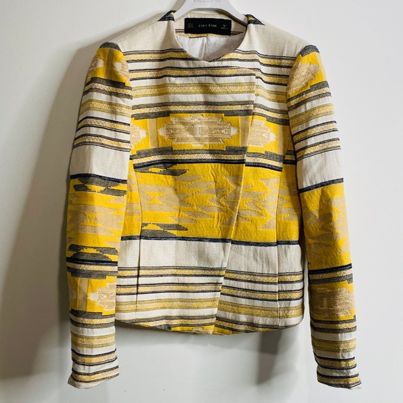 Zara Basics Aztec Print Asymmetrical Blazer Jacket - Picture 5 of 9